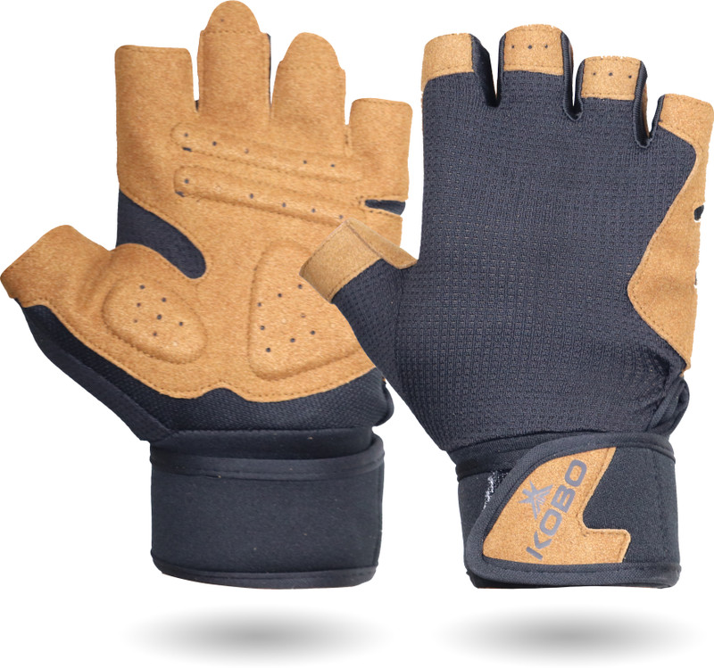 KOBO WTG-66 Weight Lifting Gym Glove Hand Protector for Fitness Training Gym & Fitness Gloves(Black, Blue)