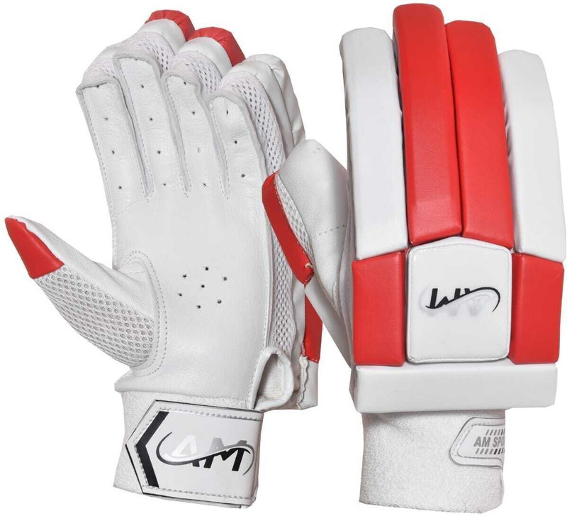 AM SPORTS Cricket Batting Gloves – White, Red & Gold | Pro Grip & Comfort Batting Gloves(Multicolor)