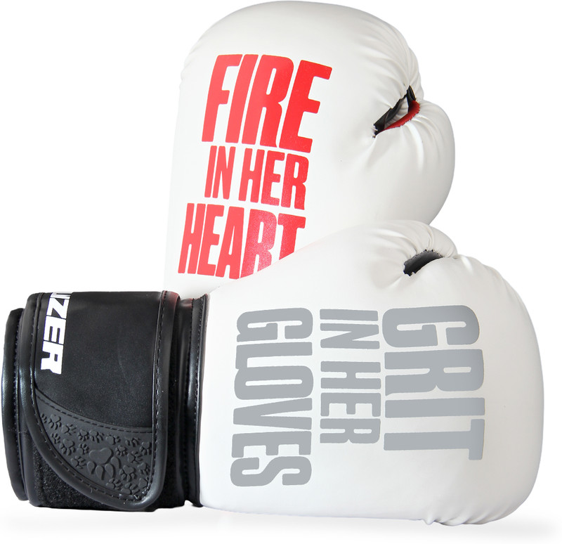 Mauzer Fire in Her Heart Women’s Boxing Gloves 8oz | Synthetic Leather | Impact Foam Boxing Gloves(White)