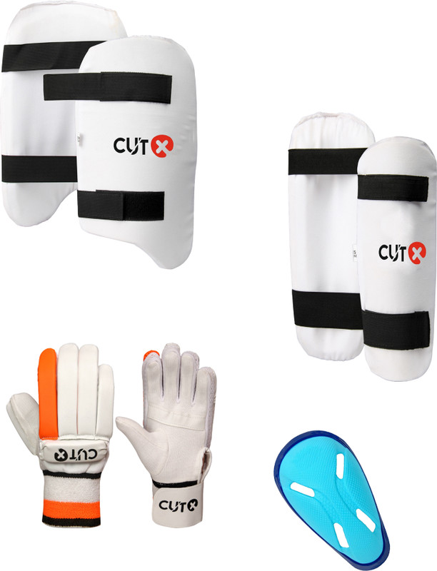 CUTX Cricket Combo Items Thigh Pad, Arm Guard, Batting Gloves, Abdo Guard for Men Batting Gloves(White)