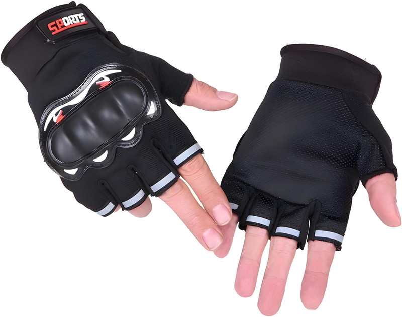 ShopiMoz Non-Slip Half Finger Motorcycle Gloves Cycling Gloves With Rubber Knuckle Punch Gym & Fitness Gloves(Black_2)