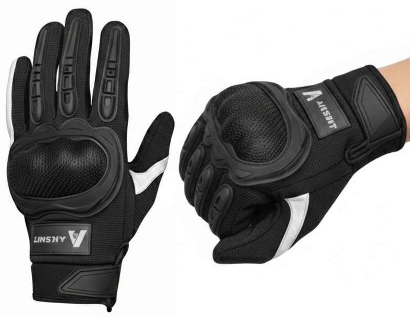 Rhtdm Full Finger Motorcycle Riding Gloves with Anti-Slip Palm & Adjustable Riding Gloves(Black)