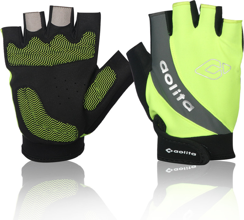 SHIVEXIM Top Quality Gel Half Finger Gloves,Anti-Skid Silicone Gloves for Cycling Fitness Cycling Gloves(NEON GREEN)