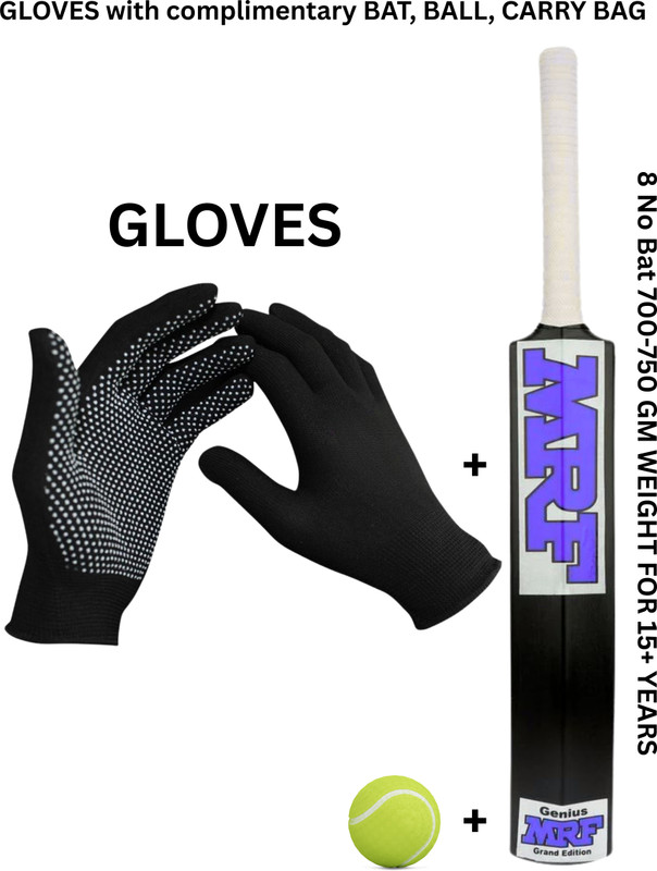 RUGLYNN MRF Gloves with Fiber Bat 8no Heavy Quality Pro Version With Ball, Bag. Golf Gloves(Black)