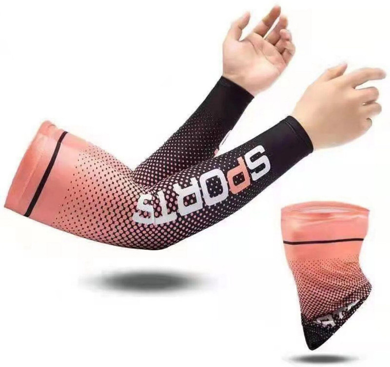 Bizarro.in Comfy Cool, Breathable, UV Protective Sports Arm Sleeves With Matching Balaclava Cycling Gloves(Peach)