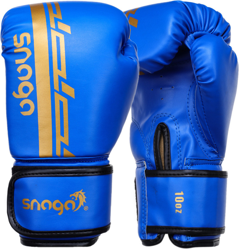 Snaga Vegan Leather Boxing Gloves for Sparring, Boxing, Kickboxing, Muay Thai - 14oz Boxing Gloves(Black-Blue)