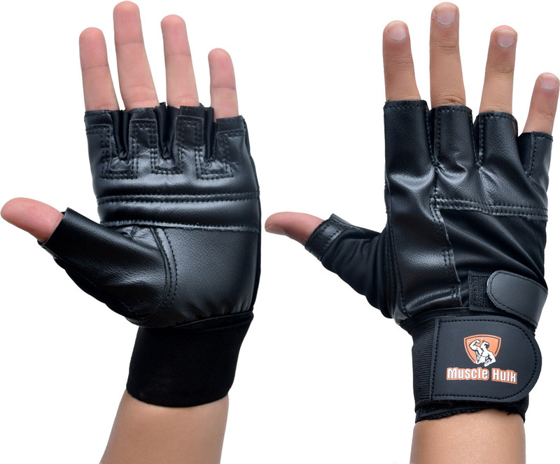 Muscle Hulk Gym Gloves for Fitness & Other Sports Activities with Wrist Strap Support Gym & Fitness Gloves(Black)