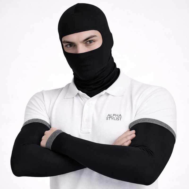 ALPHA STYLIST Balaclava Face Mask & Arm Sleeves Combo UV Protection Bike Riding CyclingOutdoor Riding Gloves(Black)