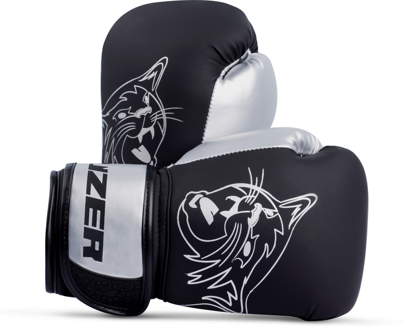 Mauzer King of Cats Matte PU Silver Multi Layer Foam Training EVA Padding Boxing Gloves(Silver, Black)