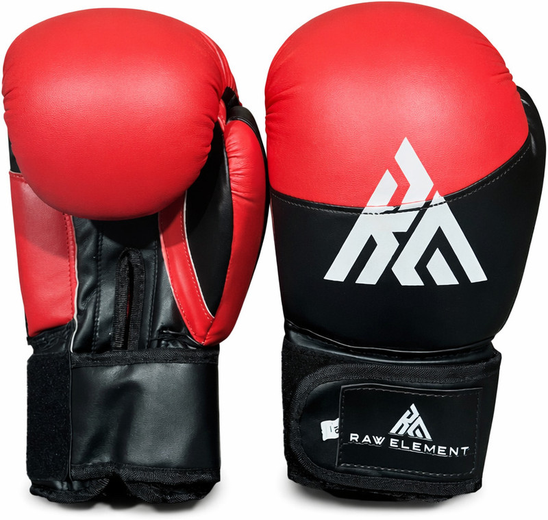 Raw Element Boxing Gloves, MMA, Muay Thai Thumb Support, Wrist Wrap & Grip Bar Unisex- 12oz Boxing Gloves(Black)