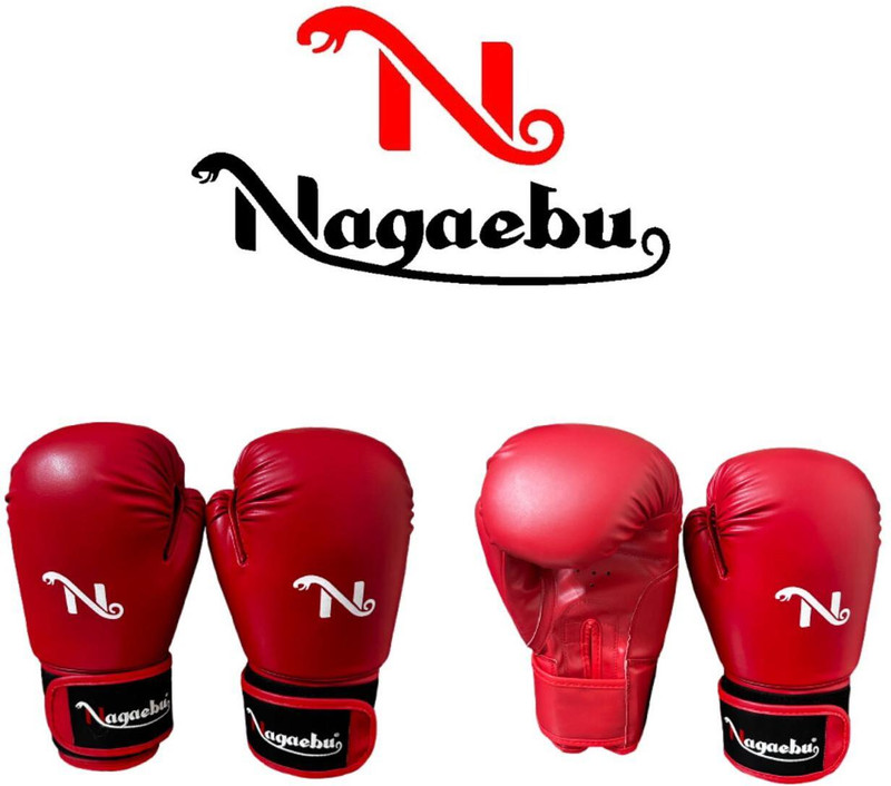 Nagaebu BOXING GLOVES PRO STYLE LEATHER MOULDED PADDING COMPETITION Boxing Gloves(Red)
