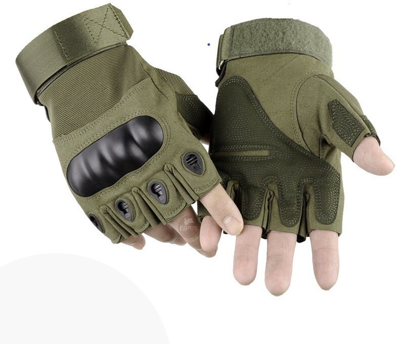 NIRVA Fingerless Hard Half Finger Tactical Sports Gloves Cycling Gloves(Green)