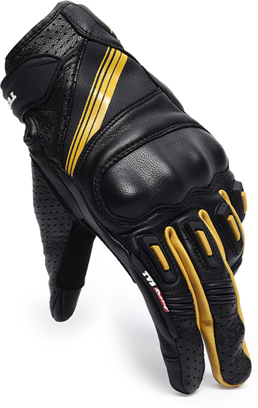 TVS Racing Riding Gloves-Leather, Knuckle & Palm Protection, Touch Screen Compatible Riding Gloves(Black & Yellow)