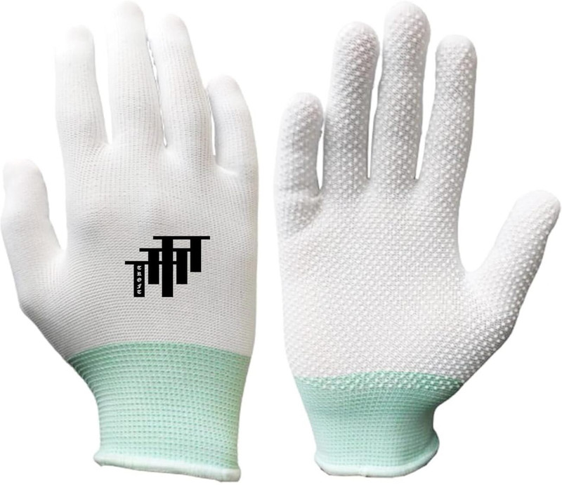 TrofT PVC Dotted Cotton Gloves for Tennis & Cricket - Soft Ball Only (1 Pair) Inner Gloves(White)