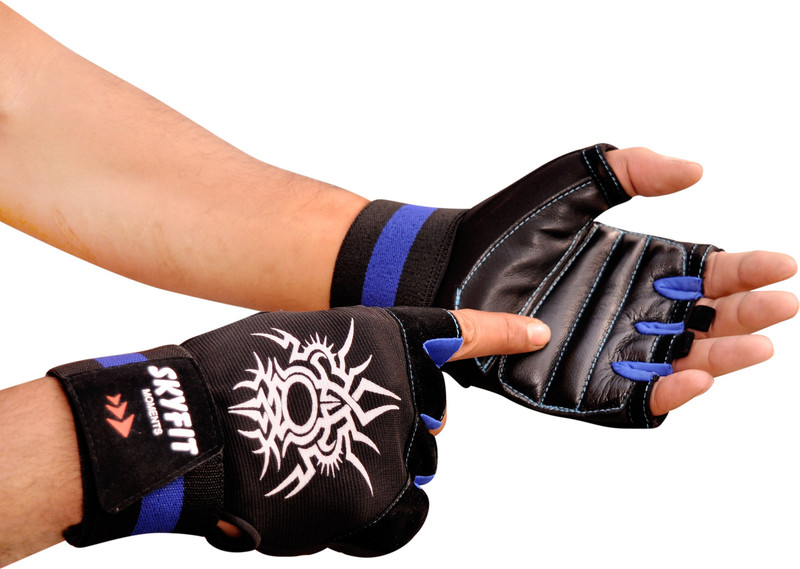 VELLY FIVE Mens&Womens Exellent Dryfit Leather Padded Gym Sports Gloves For Men Women Gym & Fitness Gloves(Black, Blue)