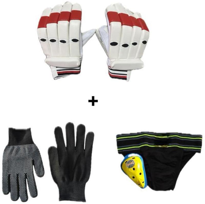 MLGF Cricket Batting Gloves Safety Combo for Men with Inner Gloves and Supporter Batting Gloves(Multicolor)