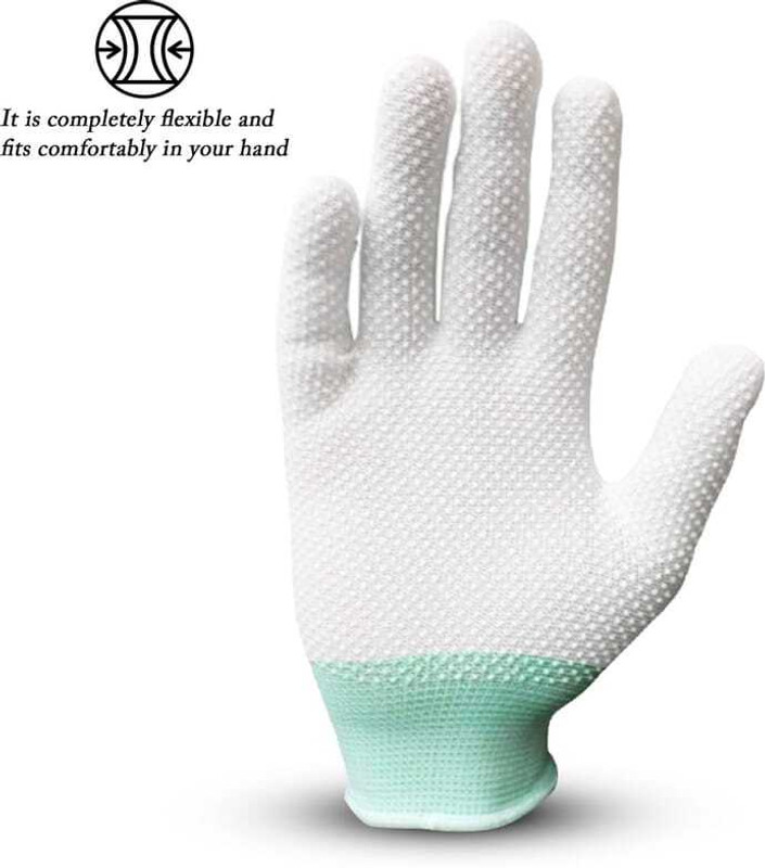 Buransh PVC Dotted (Anti Slip) Pack of 2 Inner Gloves(White)