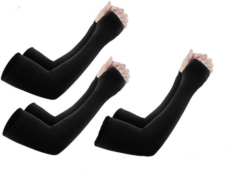 Rudra UV Protection Skinny fit With Thumb Hole Stretchable Arm Sleeves for Men & Women Riding Gloves(Black)
