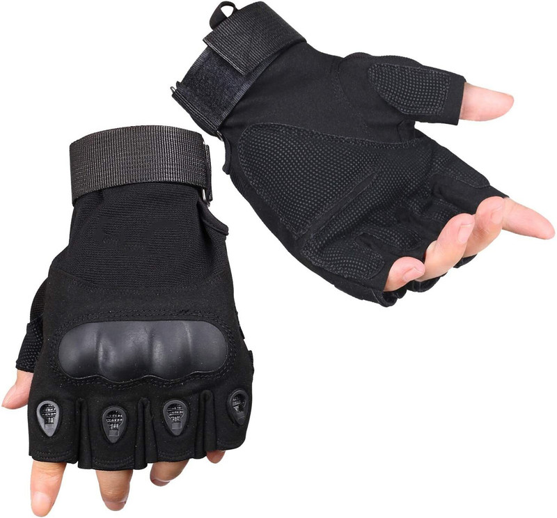 Leosportz Tactical Gloves, Hard Knuckle Fingerless Half Finger Motorcycle Cycling Driving Gloves(Black)