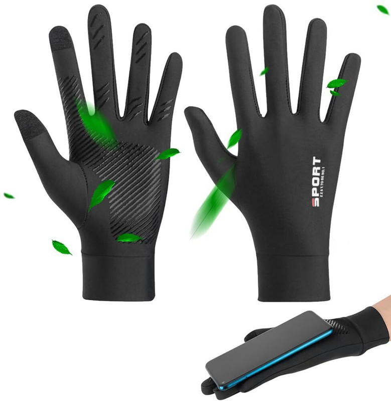 LQZ Sun Protection Gloves UPF 50 Summer UV Gloves Ice Silk Anti Slip Touchscreen Driving Gloves(Black)