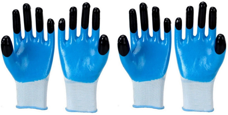 RBGIIT Nitrile Coating Nylon Industrial & Home Safety Cut Resistant Hand Gloves Skating Gloves(Blue, Black)