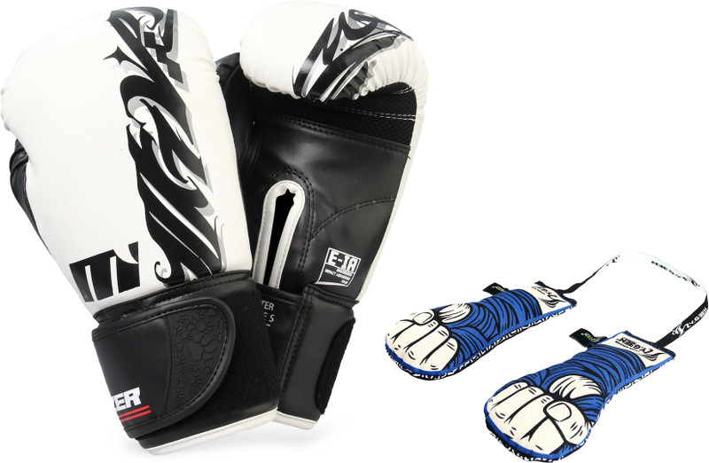 Mauzer Tribal Shadow Fighter Boxing Gloves + HY Geen Activated Charcoal Odor Eliminator Boxing Gloves(White, Blue)