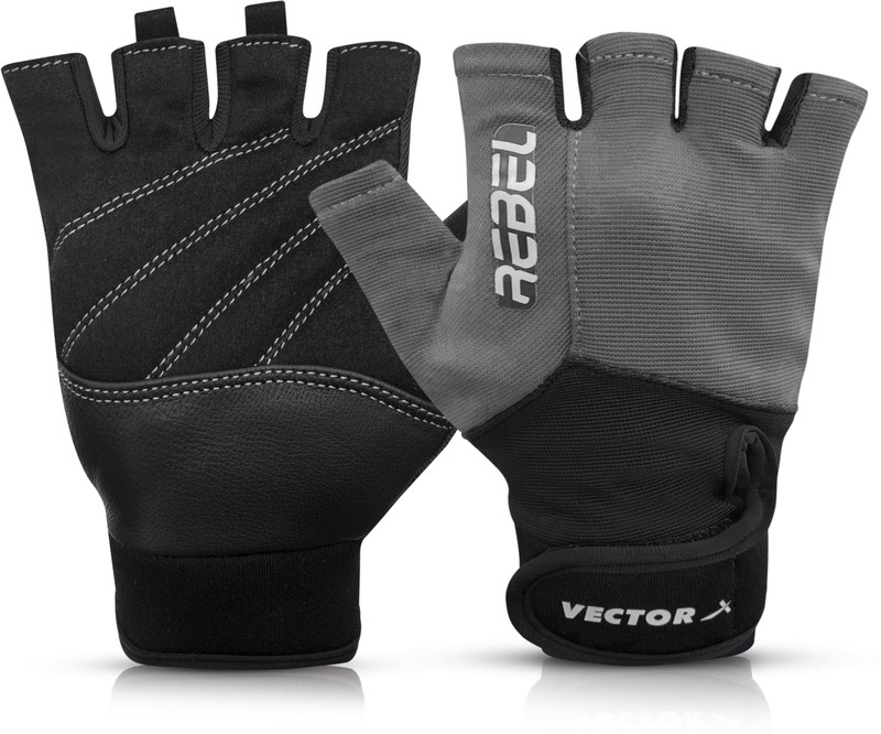 VECTOR X Rebel Fingerless Weight Lifting Gloves with Wrist Support for Cycling,Exercise Gym & Fitness Gloves(Grey)