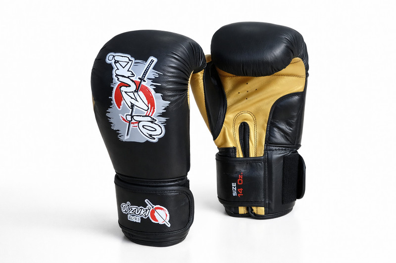 Oi Zuki Shinoki Stealth Series 14 OZ Black & Golden Genuine Leather Boxing Glove Boxing Gloves(Black, Golden)