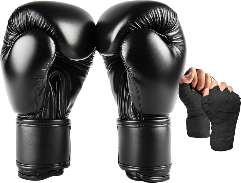 Trego Training Boxing Gloves with Handwrap free Boxing Gloves(Black)