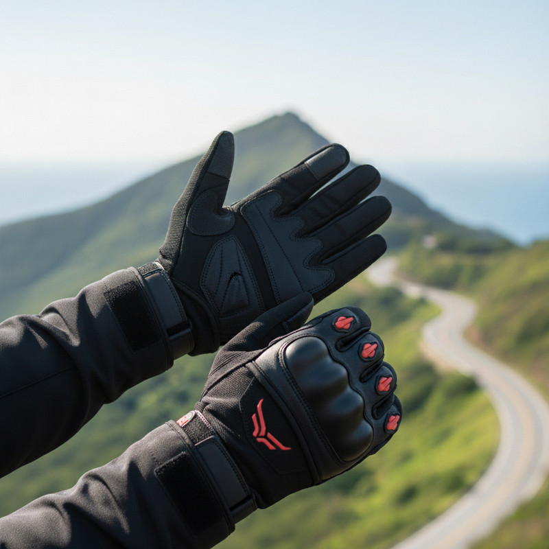 Xtrim Racer Universal Biking Gloves with Sloping Knuckles, Touchscreen Compatible Riding Gloves(Black & Red)
