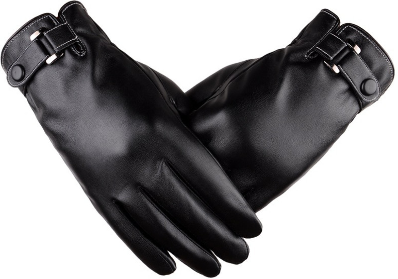 AlexVyan Leather New Snow Proof Warm Winter Cycling Bike Motorcycle Man Gloves Riding Gloves(Black)