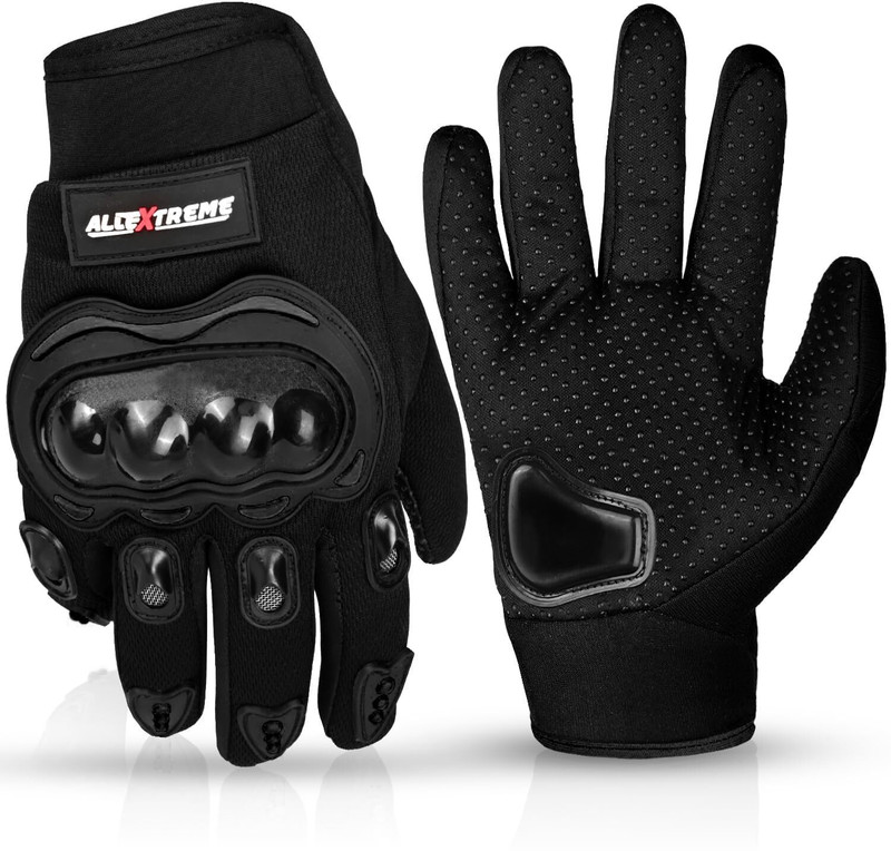 ALLEXTREME Protection Full Finger Motorcycle Gloves with Hard Knuckle Protective Riding Gloves(Black)