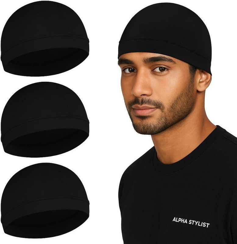 ALPHA STYLIST Helmet Skull Caps, Head Caps, Hair Inner Helmet Cover Cap, Skull Cap for Bikers(Black, Pack of 3)