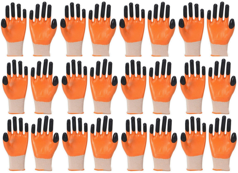 RBGIIT Nitrile Heat Resistant Heavy Nylon Gloves for Finger and Hand Protection Climbing Gloves(Orange, Black)