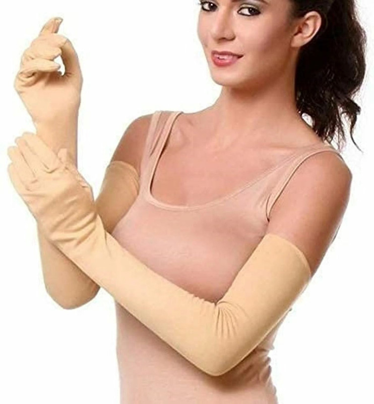 GREENPORT Arm Sleeves for Summer Sun protection full hand 24" long gloves for bike riding Driving Gloves(Khaki)