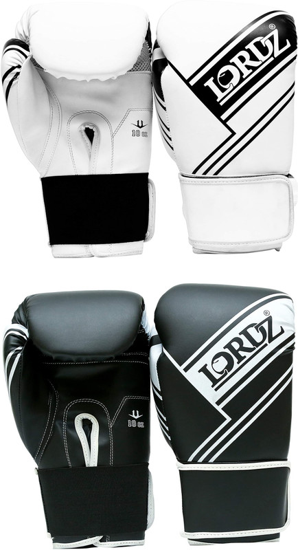 Lordz Boxing Gloves pu leather Set of 2 Pairs ( white and black color) SIZE 10 OZ Boxing Gloves(Black, White)