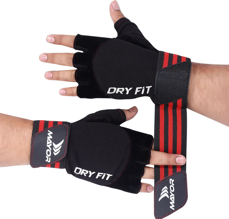 MAYOR Premium DryFit Gym Gloves For Men & Women with Wrist Support Gym & Fitness Gloves(Red/Black)