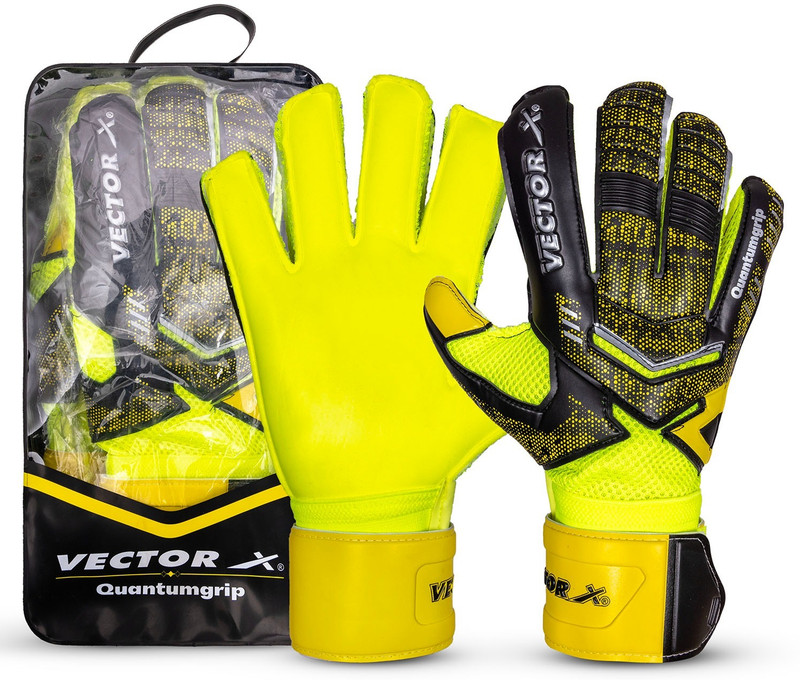 VECTOR X Quantum Grip Latex Palm & Backend high density PU Goalkeeping Gloves(Yellow)