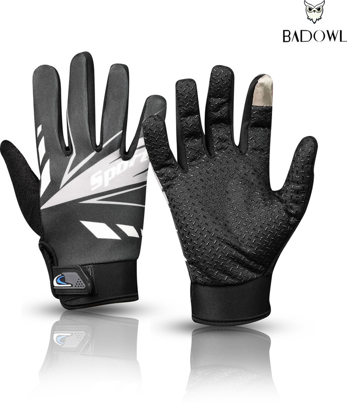 BAD OWL Full-Finger Bike Riding Gloves with Touch Screen, Breathable Fabric for Driving Riding Gloves(Black & White)