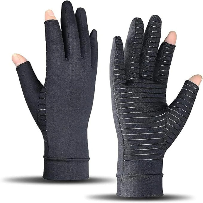 DOKMOE 2Pcs Black Grip Gloves, Touch Screen Copper Arthritis Gloves, Hand Cover Boxing Gloves(Black)