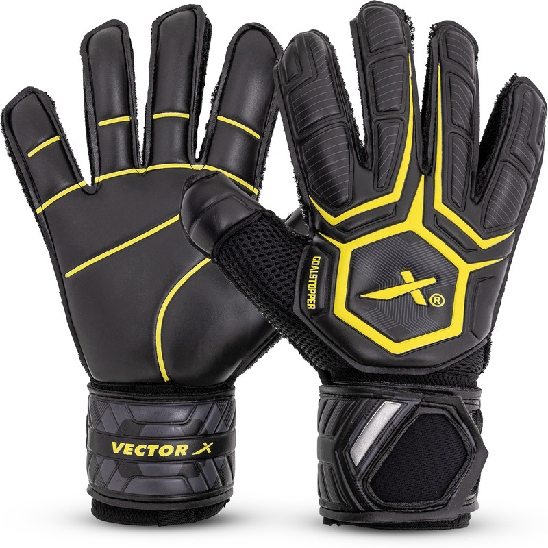 VECTOR X Goal Stopper 4mm Both Sides High Quality Latex Designed To Soft Hand Feel Goalkeeping Gloves(BLK)