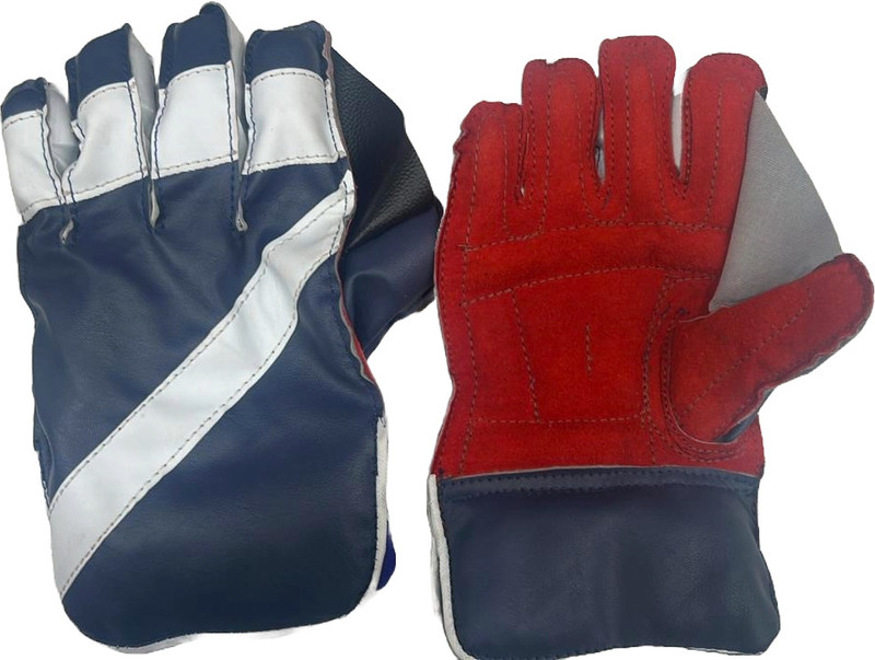 HACKERX Wicket Keeping Gloves, Premium Leather Palm for Smooth Feel Wicket Keeping Gloves(Red, Blue)
