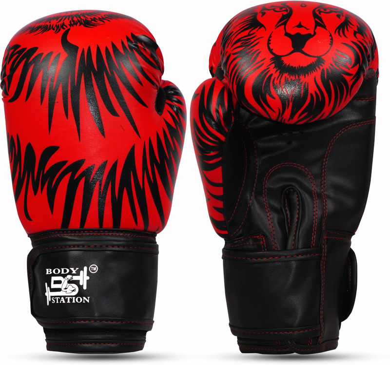 Bodystation Longlasting Faux Leather MMA Everlasting Training Lion Boxing Gloves(Blue)