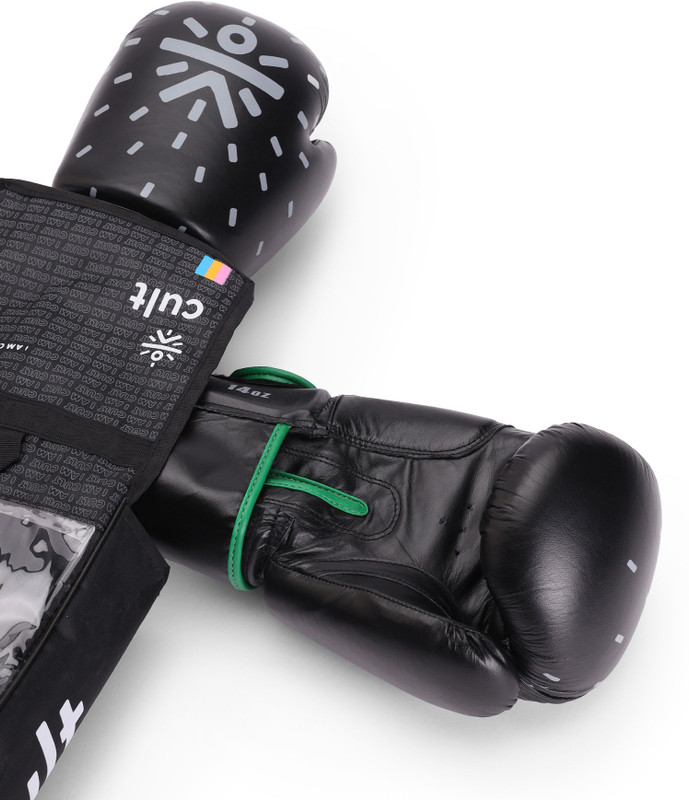 Cult Premium Leather Boxing Gloves with Antimicrobial Lining Boxing Gloves(Black)