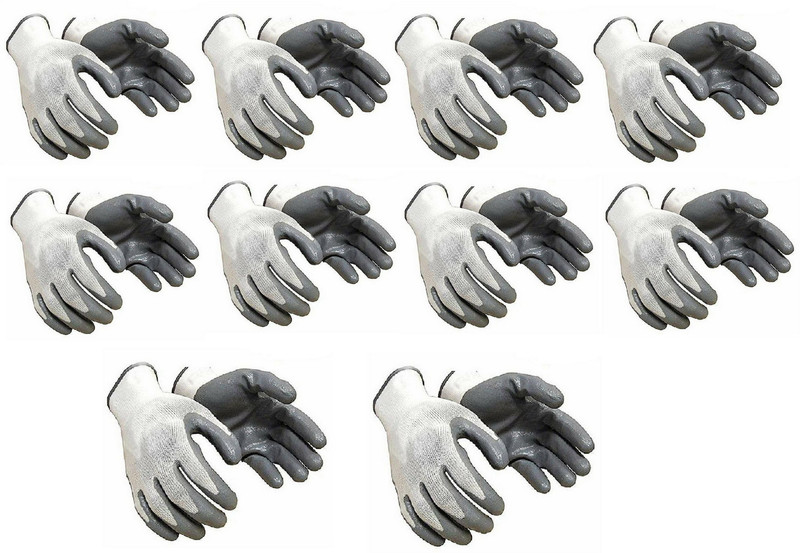 RBGIIT Domestic Hand Gloves Reusable Industrial Safety Nylon for Men & Women (10 Pair) Batting Gloves(Grey, White)
