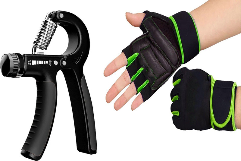 COOL INDIANS Sports & Fitness Combo of Adjustable Hand Grip & Gloves & Fitness Kit Gym & Fitness Gloves(GREEN,BLACK)