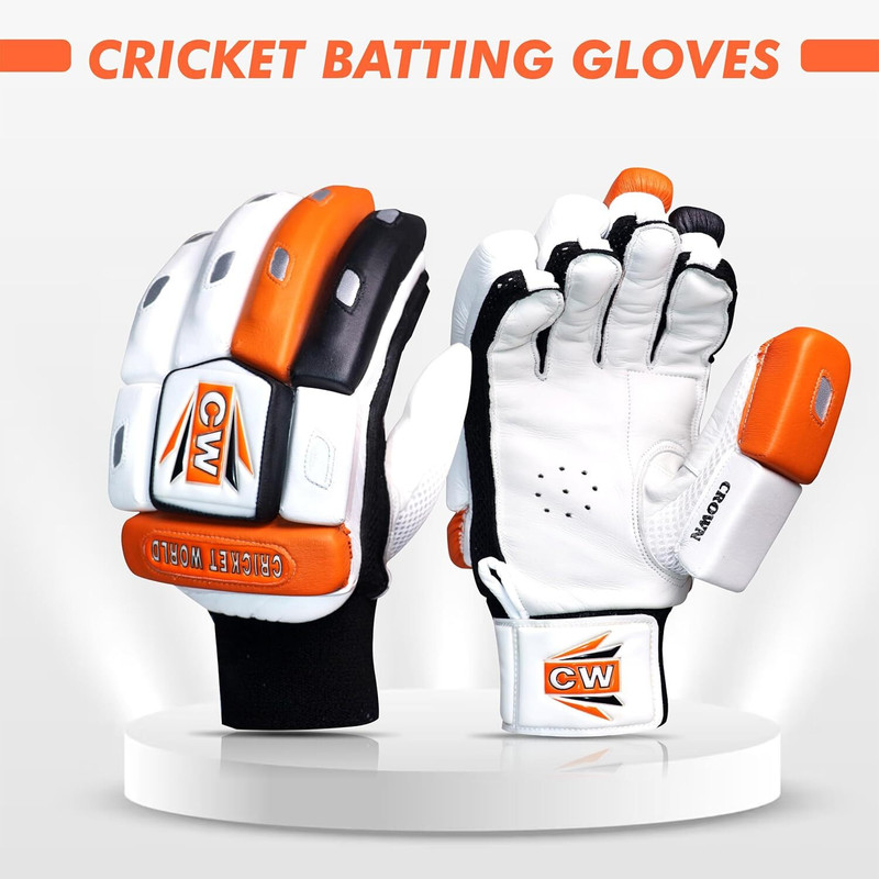 CW Crown Cricket Batting Gloves Premium Leather Palm Knuckle Protection Left Hand Batting Gloves(Left Handed)