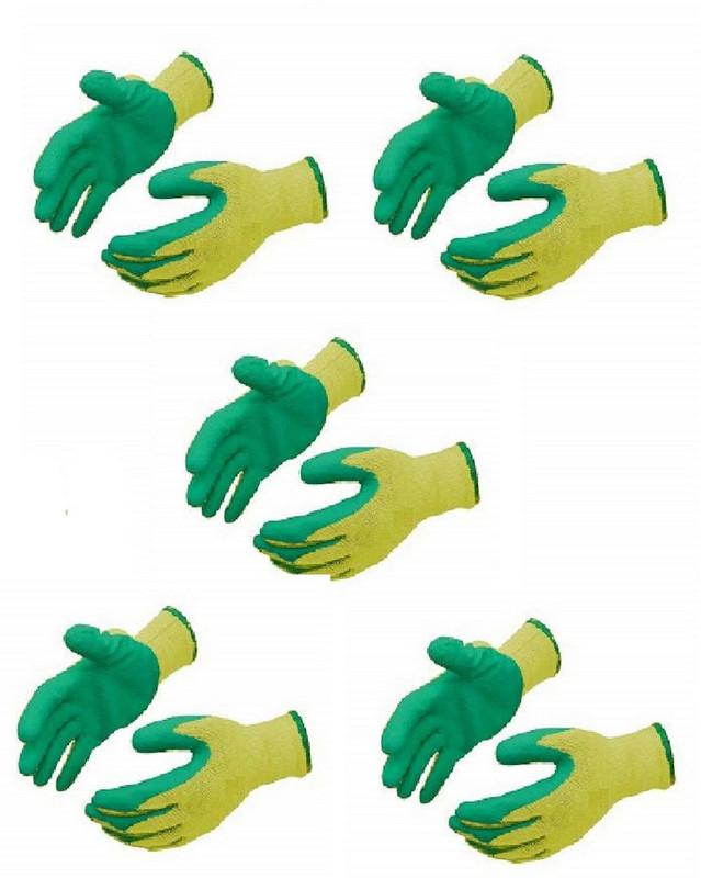 RBGIIT 5 Pair Heavy Duty Reusable Industrial Safety Nylon Cut Resistant Hand Gloves Skating Gloves(Green, Yellow)
