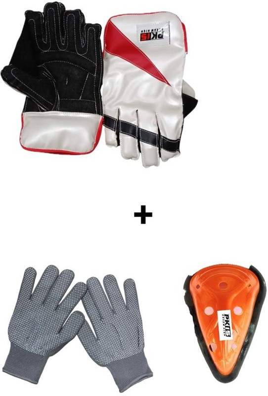 Mll Wicket Keeping Gloves Combo with Padded Inners & Safety Abdominal Guard Wicket Keeping Gloves(Multicolor)