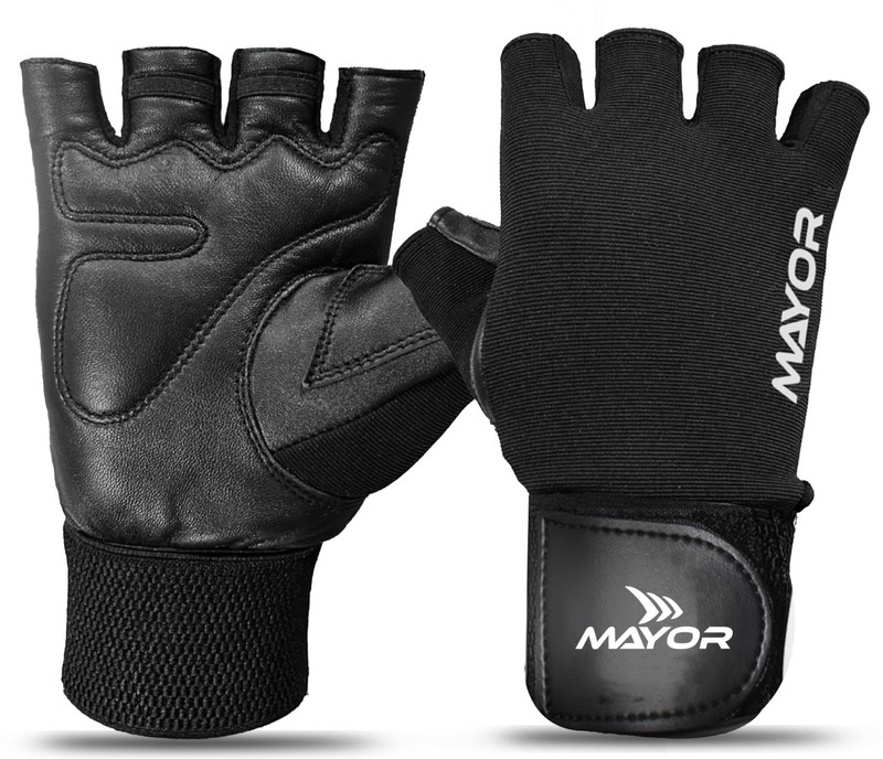 MAYOR Force Genuine Leather Gym Gloves With Wrist Support (Free Size) Gym & Fitness Gloves(Royal Black)